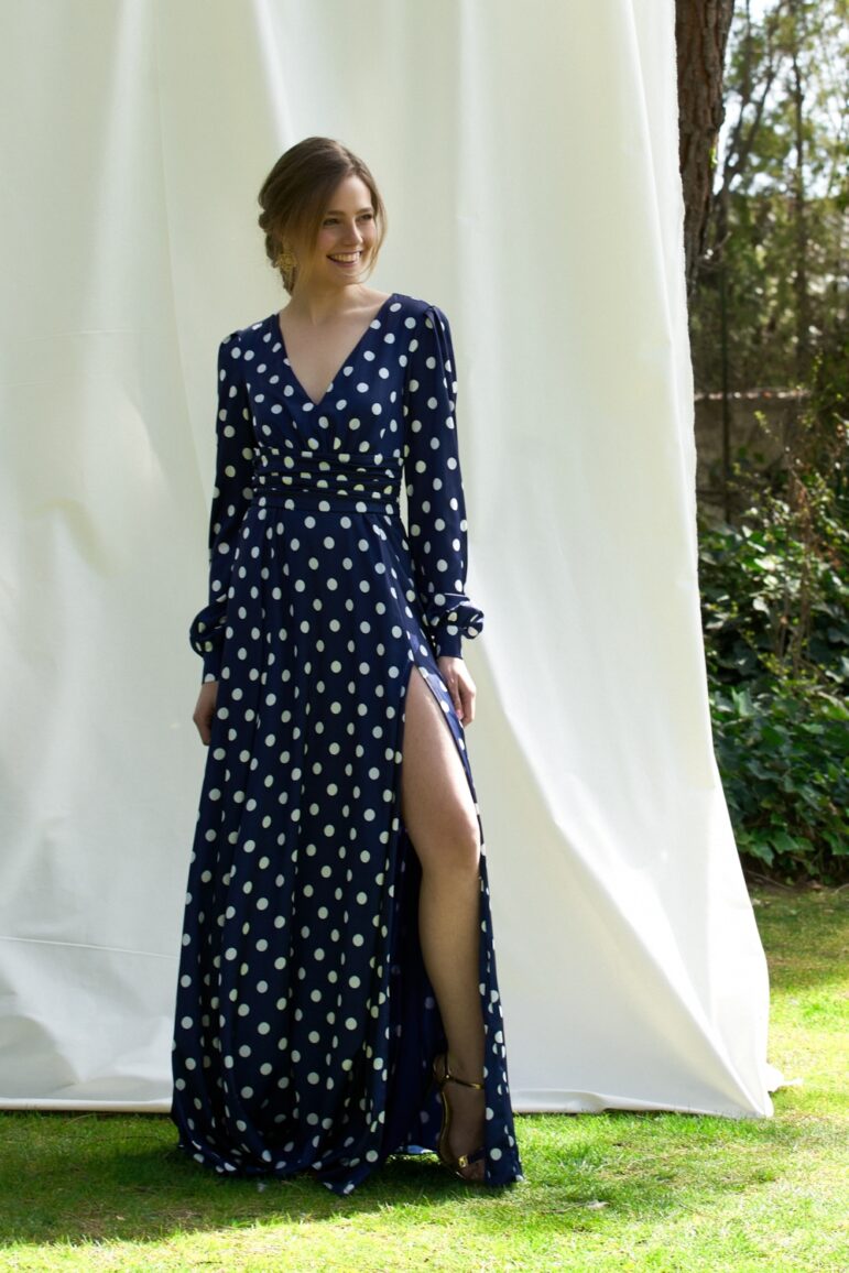 Vestido largo lunares Azul -Giulia